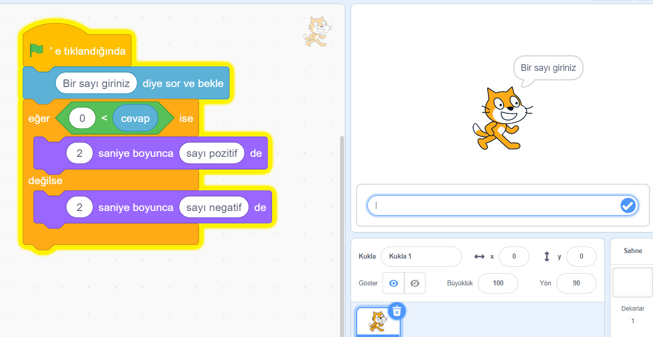 Scratch Uygulama Örnekleri 1 2 sayi pozitif negatif